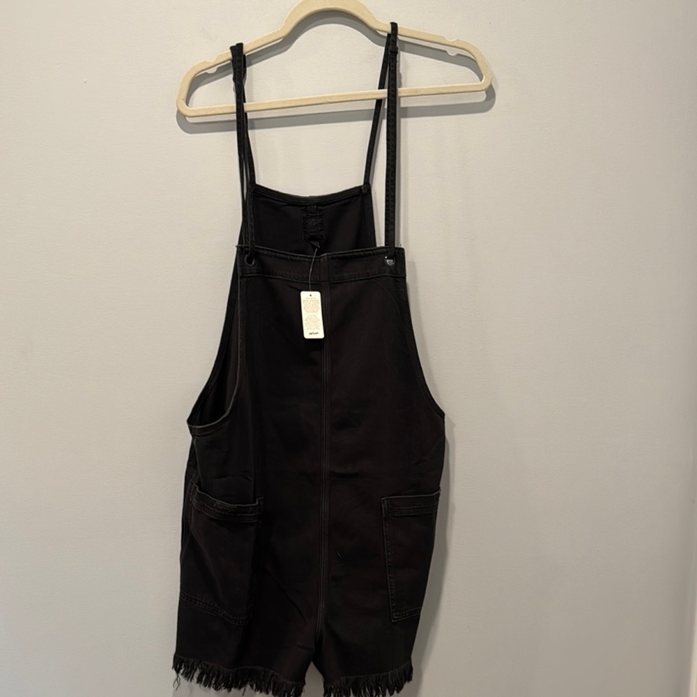 AE Black Denim Overalls with Frayed Hem NWT